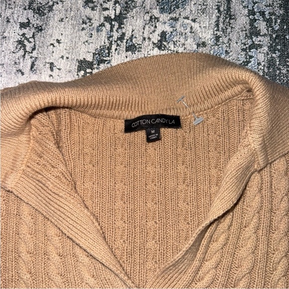 COTTON CANDY LA TAN KNIT COLLARED CROP TOP - Picture 2 of 5